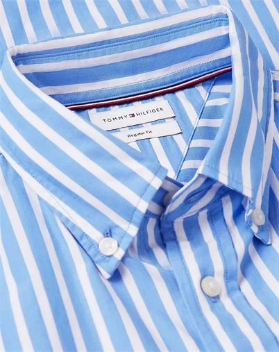 Tommy Hilfiger - Flex Poplin Skjorte - Blue Spell/Stripe